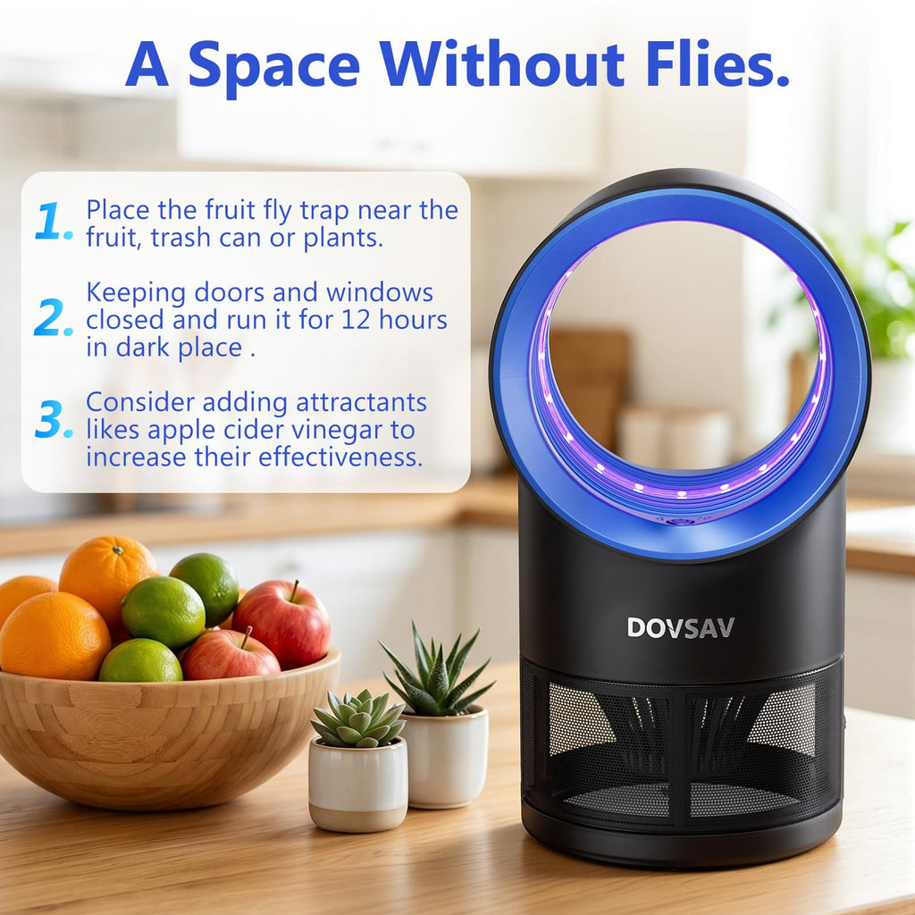 Fruit Fly Trap for Indoors, Blue Bug Zapper Indoor with Suction & Timer