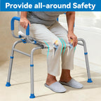 Loyoda FSA/HSA Eligible Sliding Shower Chair Tub Transfer Bench for Bathtub with Swivel Seat, Shower Bench with Pivoting Arms, Height Adjustable Shower Seat, 350 lbs,White&Blue,Standard