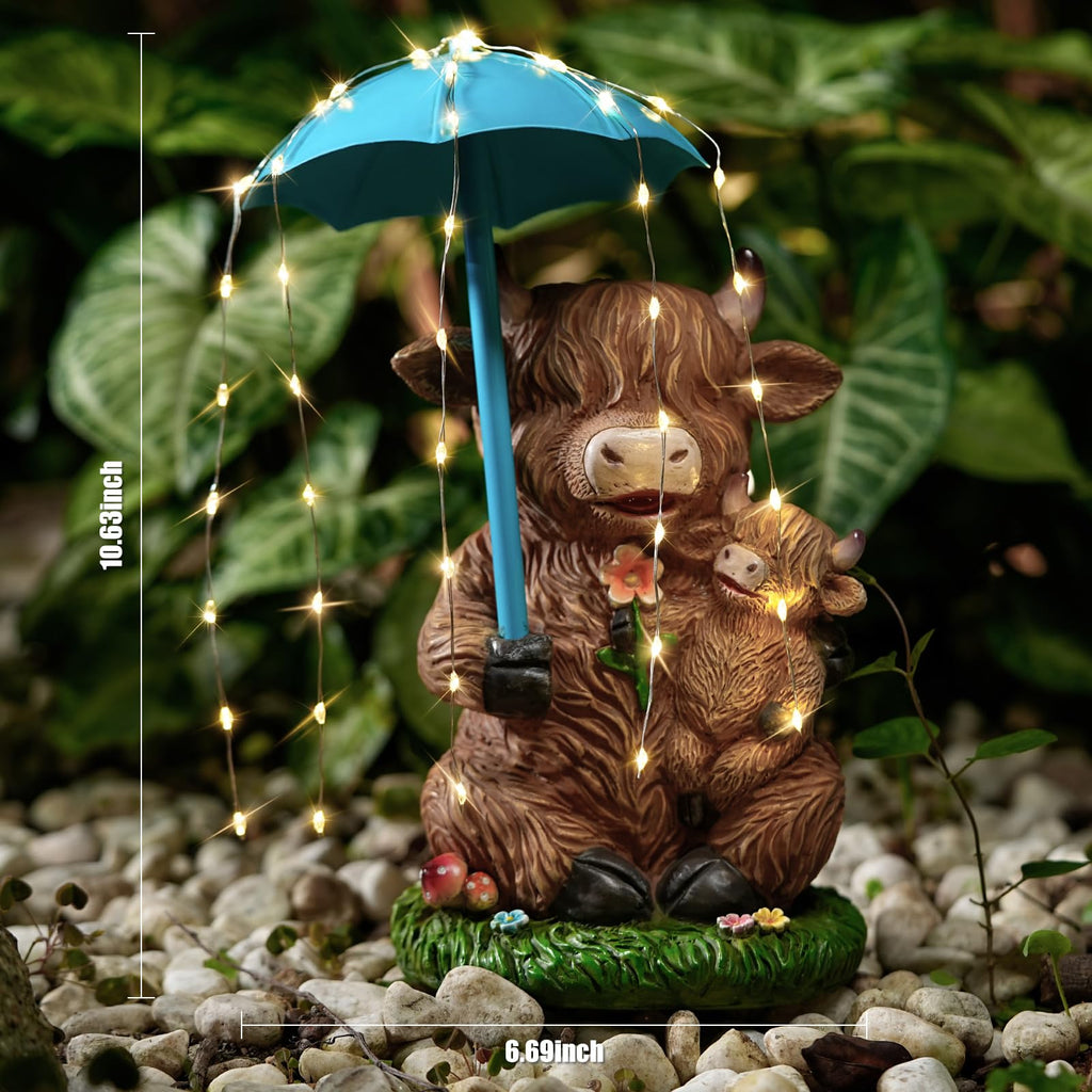 Joint Honglin Outdoor Highland Cow Garden Statue with String Lights