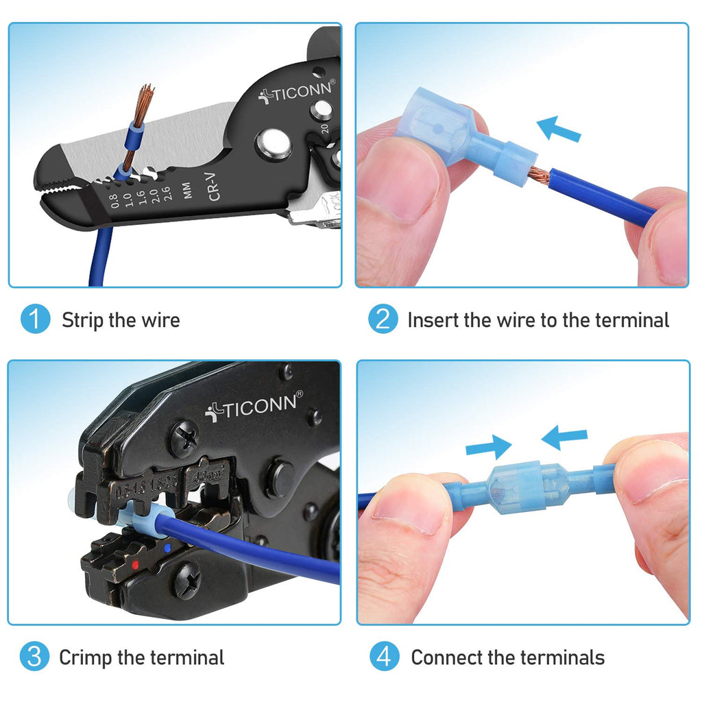 TICONN 100 Pcs Nylon Spade Connector Kit, Insulated Crimp Wire Connectors