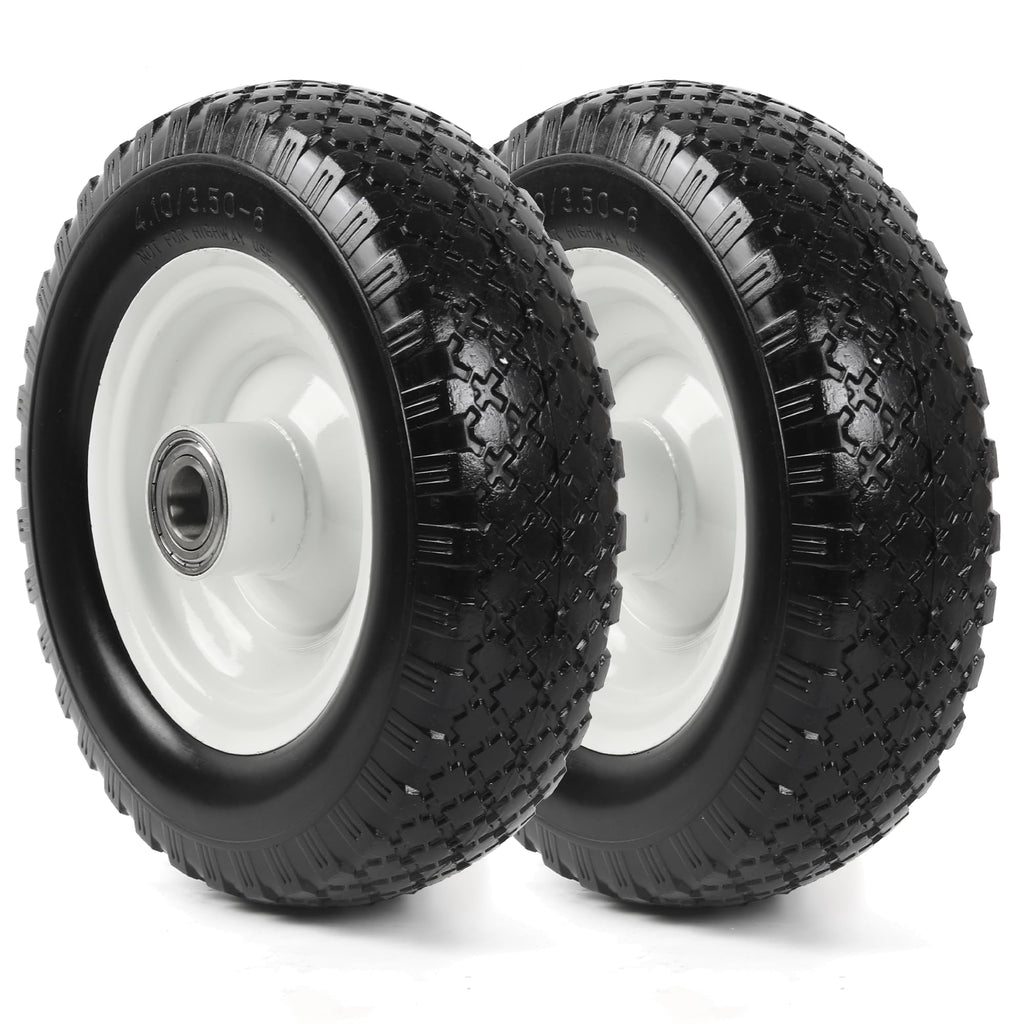 AR-PRO (2-Pack) 12" Flat-Free Solid Tire and Wheel, with 3-3/4" Centered Hub & 1" Bore, Fits 25mm Axle Shaft, Replacement Heavy-Duty Trailer Dolly & Utility Cart Wheel Set