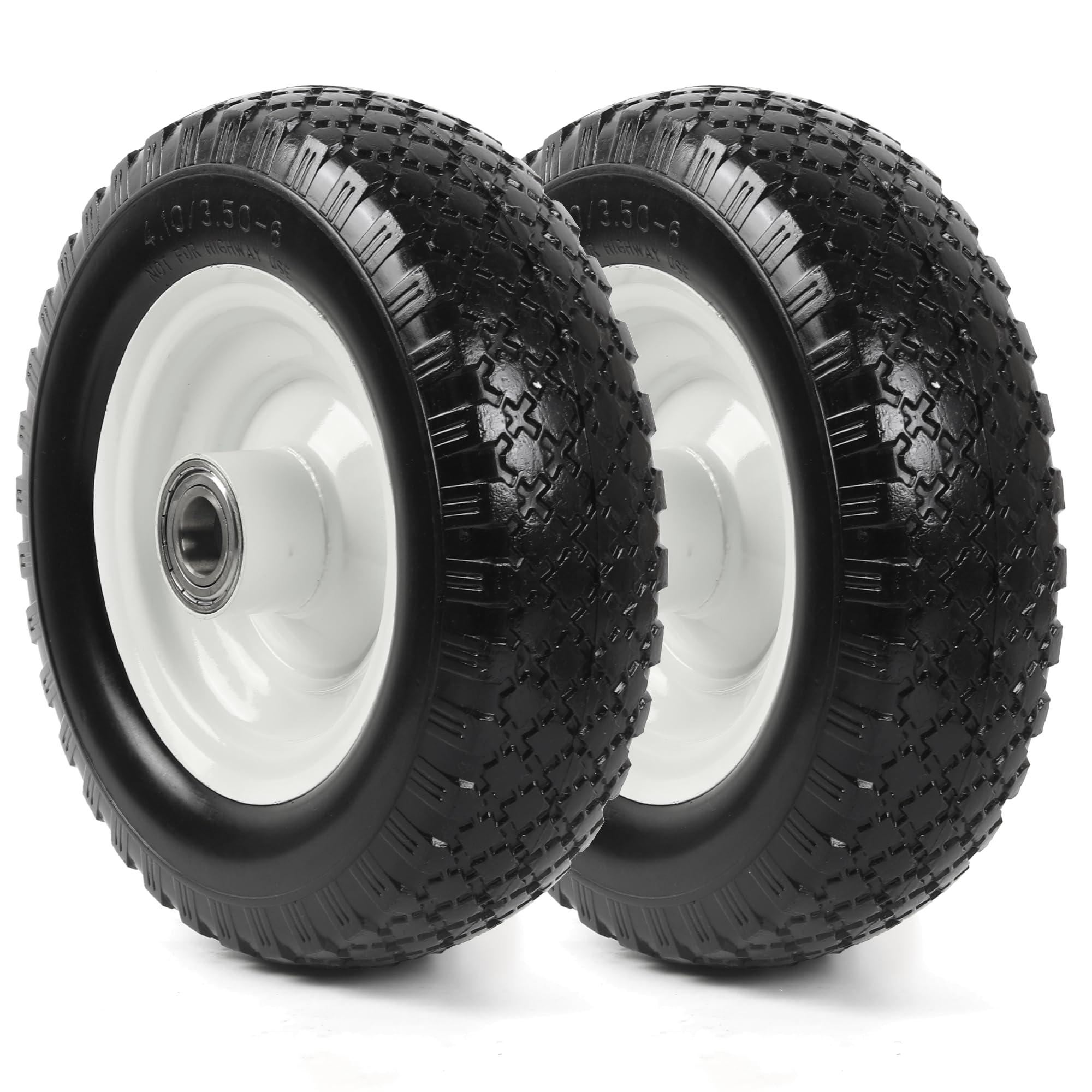 AR-PRO (2-Pack) 12" Flat-Free Solid Tire and Wheel, with 3-3/4" Centered Hub & 1" Bore, Fits 25mm Axle Shaft, Replacement Heavy-Duty Trailer Dolly & Utility Cart Wheel Set