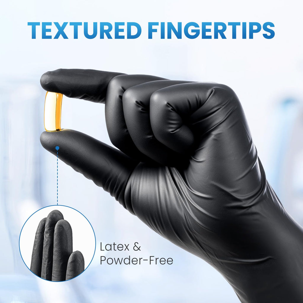 Borje Nitrile Gloves XL, 100 Count Disposable Gloves, Black, Latex-Free Powder-Free, Medical Exam, Food Safe, Cleaning, Cooking