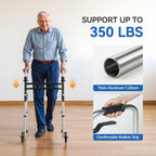 Loyoda Folding Walkers for Seniors，Medical Bariatric Walker Lightweight 5'' Front Wheel Walker Height and Width Adjustable Aluminum Standard Walker for Handicap