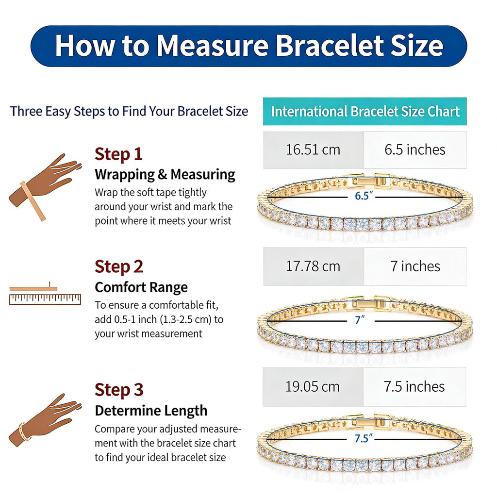Haqptul 18K Gold/Sterling Silver Plated Tennis Bracelet for Women Men Cubic Zirconia White Gold Diamond 3mm Size 6.5-7.5 Inch