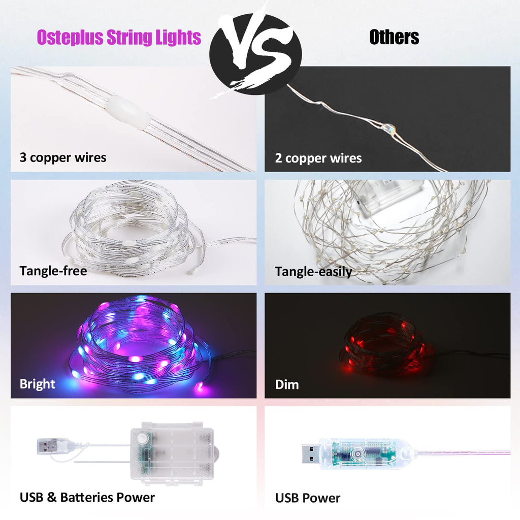 osteplus Fairy Lights Battery Operated String Lights Color Changing 2 Pack