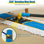 36" Commercial Dust Mop for Floor Cleaning with 2 Cotton Mop Pads, Heavy Duty Industrial Large Floor Duster,Wet Dry Mops for Hardwood Floors,Concrete,Marble, Laminate,Tile,Garage,Blue