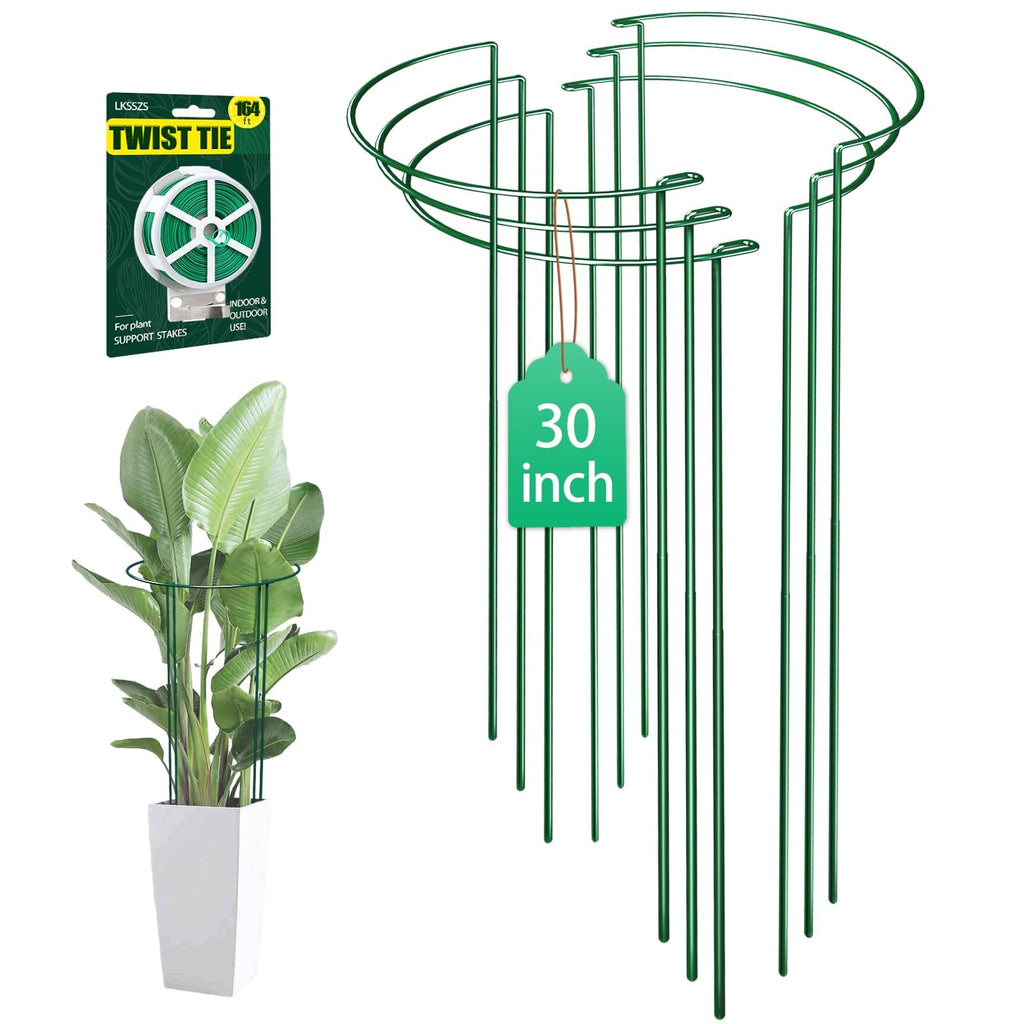 LKSSZS 6 Pack 30 inch Plant Support Stakes, Heavy-Duty Half Round Peony Support, Garden Plant Stakes Cage for Outdoor Plants, Peony, Tomato, Hydrangea, (15In Support +15In Stainless Extension Tubes)