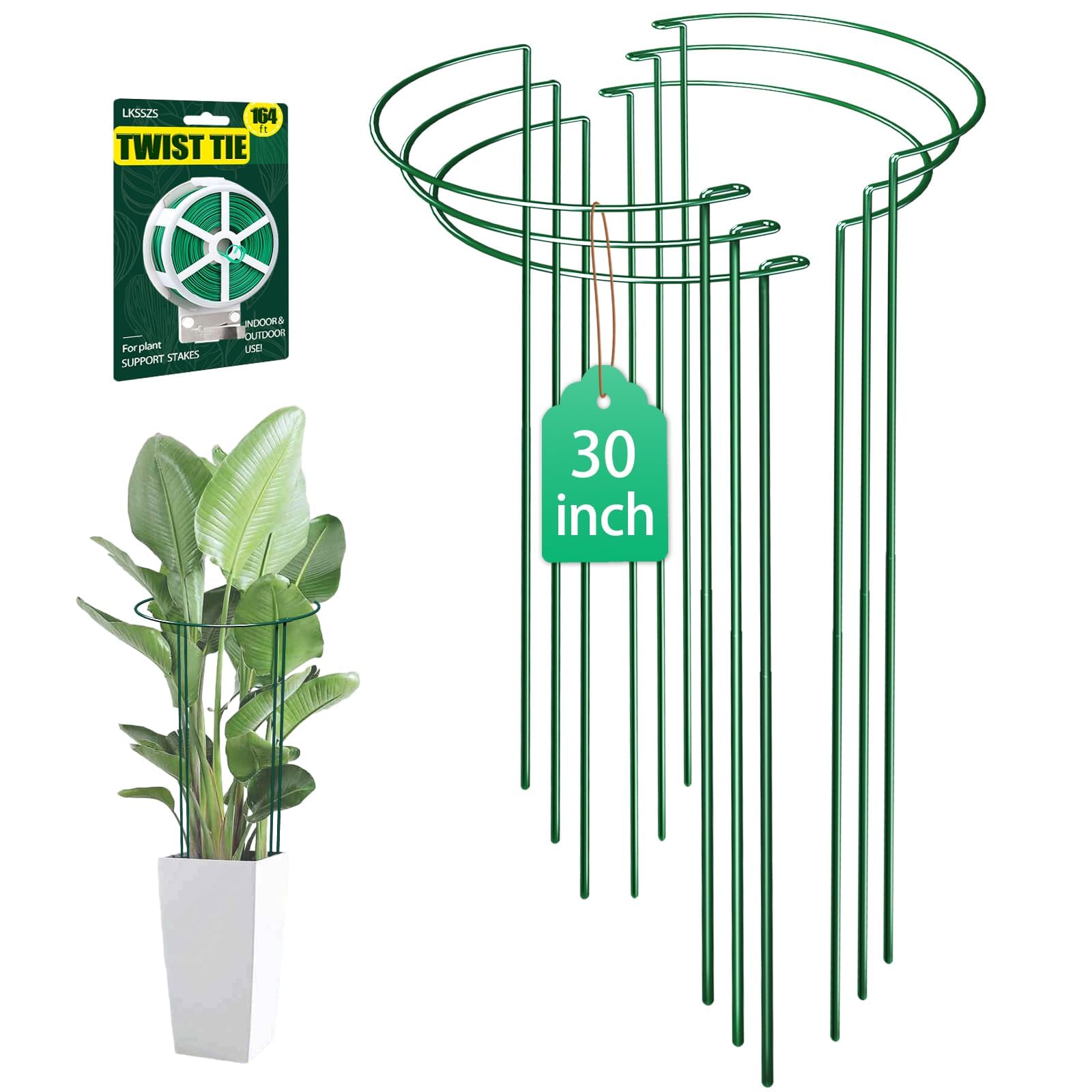 LKSSZS 6 Pack 30 inch Plant Support Stakes, Heavy-Duty Half Round Peony Support, Garden Plant Stakes Cage for Outdoor Plants, Peony, Tomato, Hydrangea, (15In Support +15In Stainless Extension Tubes)