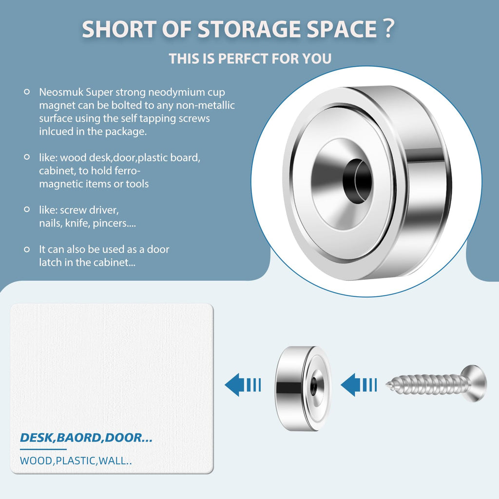 Neosmuk Silver Magnets with Screws,40lbs+ Heavy Duty Rare Earth 20 Pack