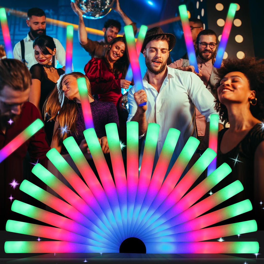 wellent 64 Pack Foam Glow Sticks, Bulk LED Foam Sticks, Foam Light Up Sticks with 3 Mode Colorful Flashing, Glow Party Supplies, Glow Sticks Bulk Party Pack for Wedding, Birthday, Concert, Halloween