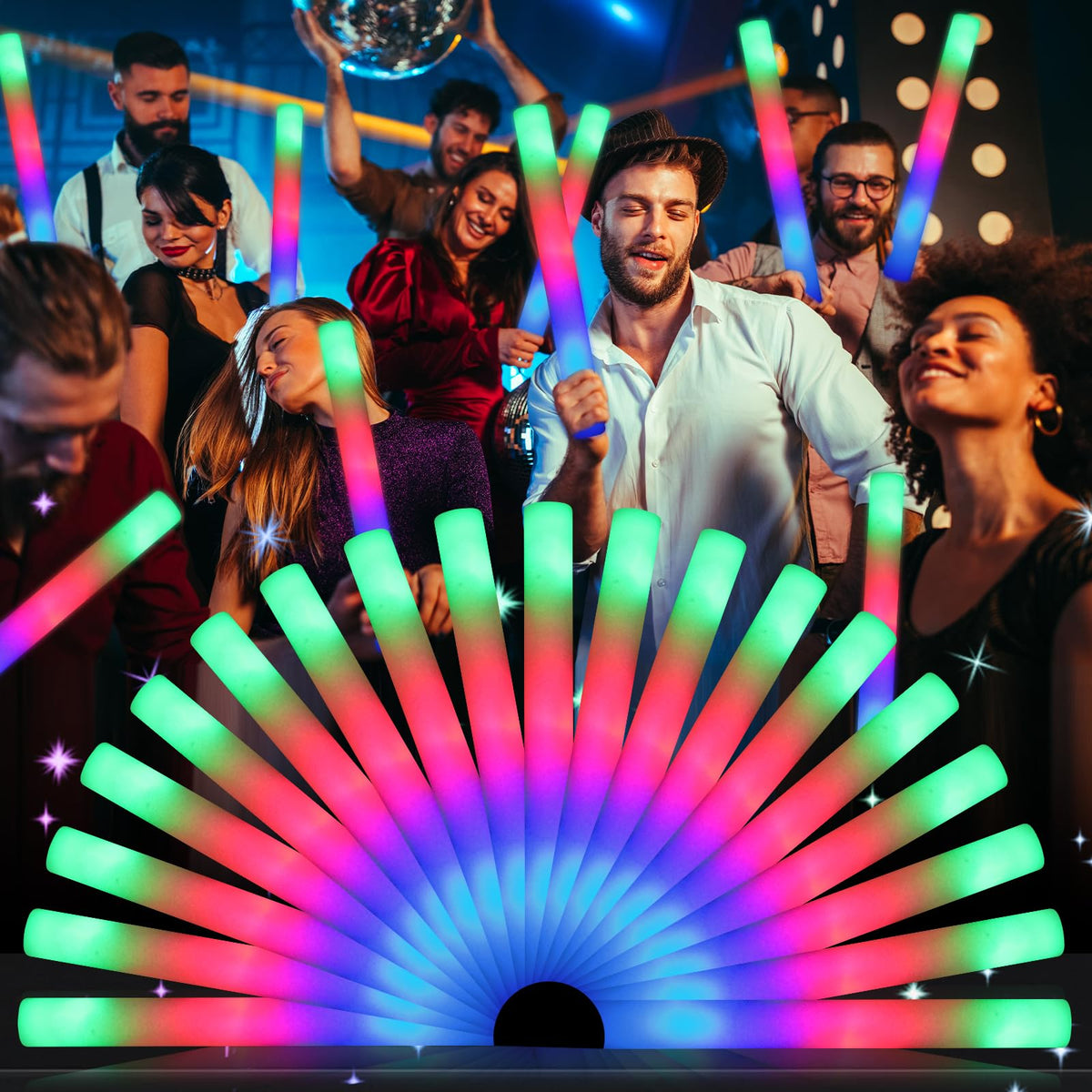 wellent 64 Pack Foam Glow Sticks, Bulk LED Foam Sticks, Foam Light Up Sticks with 3 Mode Colorful Flashing, Glow Party Supplies, Glow Sticks Bulk Party Pack for Wedding, Birthday, Concert, Halloween