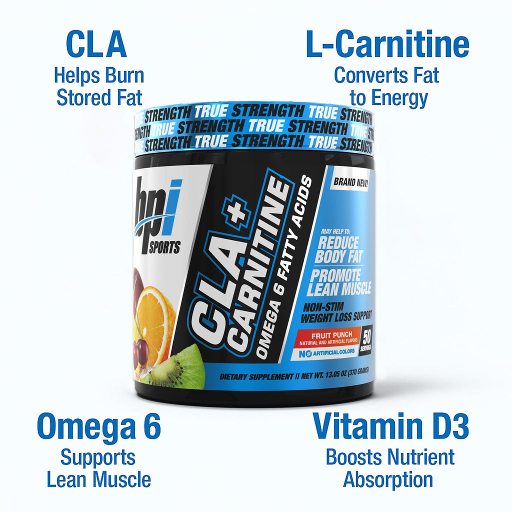 BPI Sports CLA+Carnitine – CLA L Carnitine & Linoleic Acid – L Carnitine Supplement for Weight Loss, Metabolism & Lean Muscle – Caffeine Free – Fruit Punch – 50 Servings – 12.34 oz