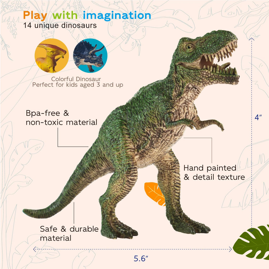 Zippytots Dinosaur Toys for Kids 3-5 5-7 - 14 Realistic Plastic Dinosaur Figures Set with Storage Box & Learning Booklet - Educational Dino Figure Toys for Boys Girls Toddlers