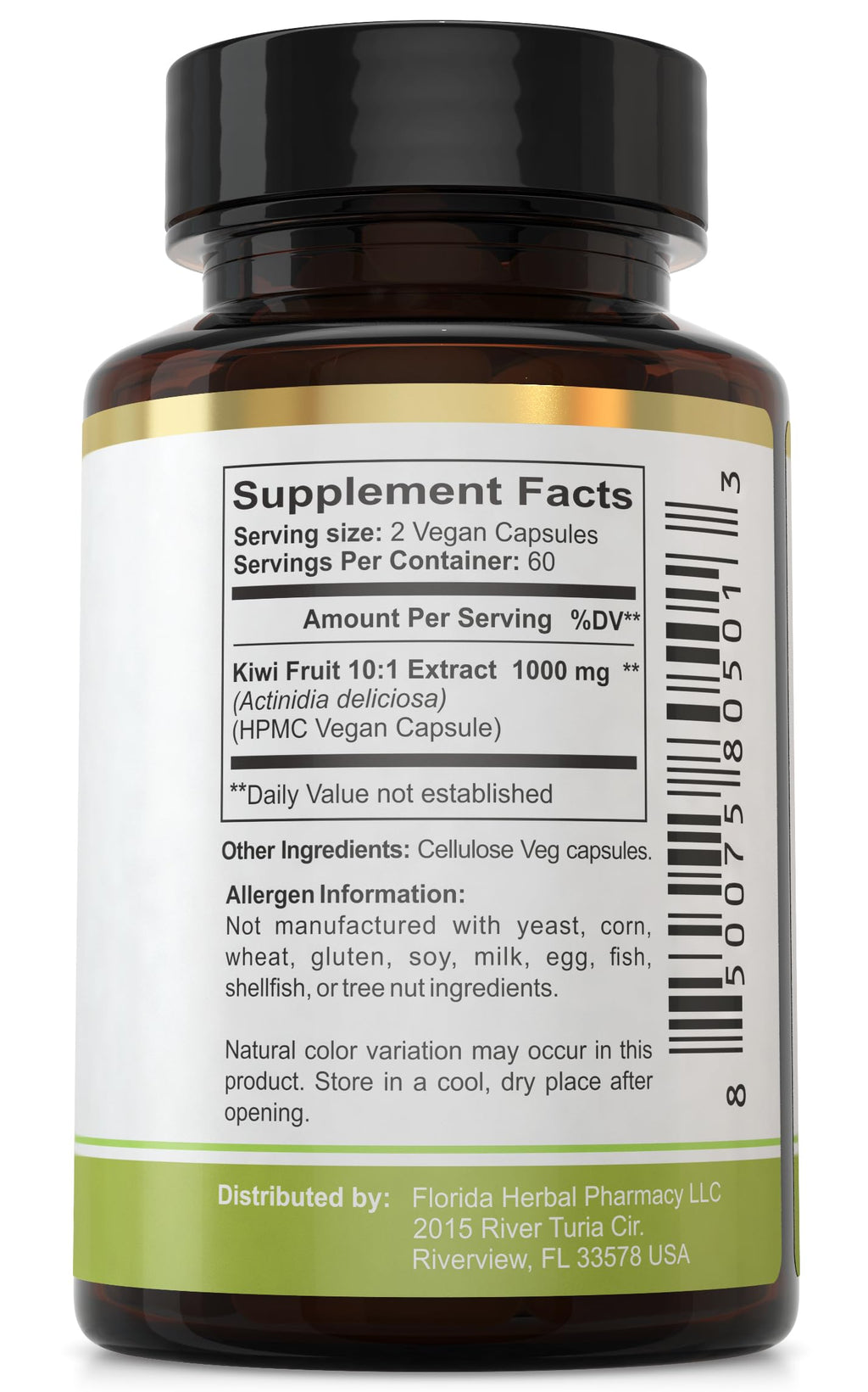 Florida Herbal Pharmacy, Kiwi Fruit Extract Supplement Capsules 10:1 (120 Capsules) Two Months Supply