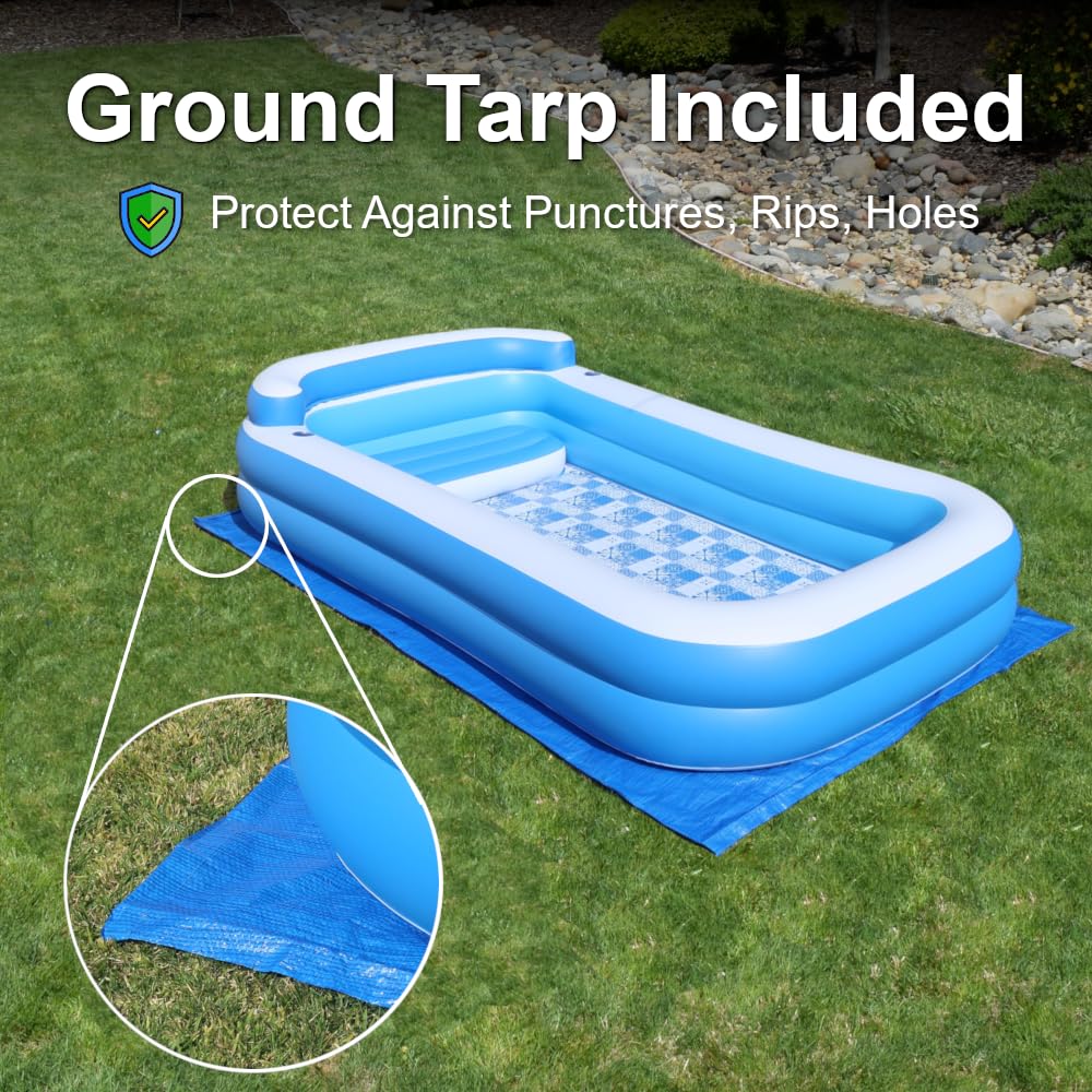 Klv Pool Inflatable Pool w/Bench Seat, 10ft x 6ft, Electric Pump & Ground Tarp ...