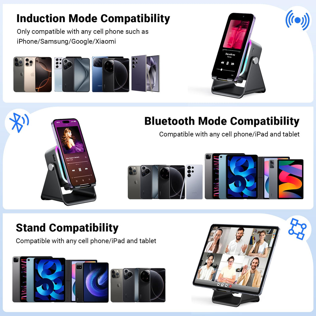 Induction Speaker with Phone Stand 5 in 1 Wireless Bluetooth Audio Black