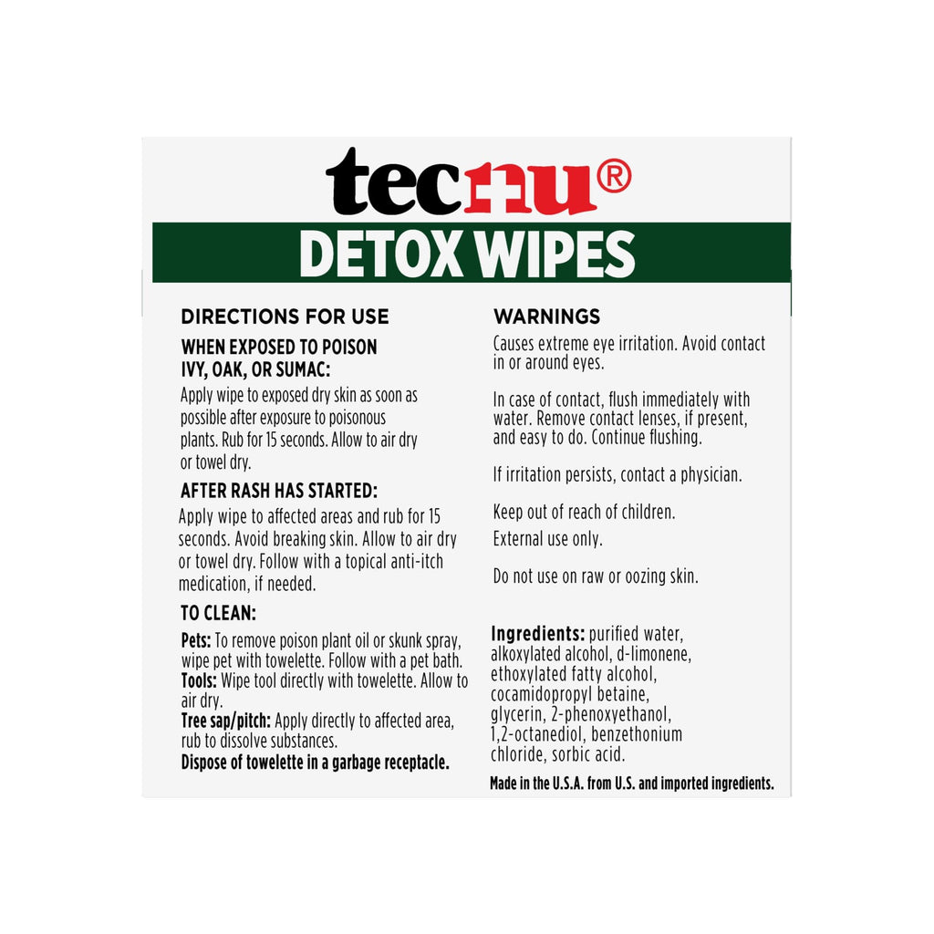 Tecnu Detox Wipes, 18count. Large Individual Poison Ivy Relief Wipes Remove Rash Causing Oil from Skin, waterless, Also for Poison Oak and Poison Sumac