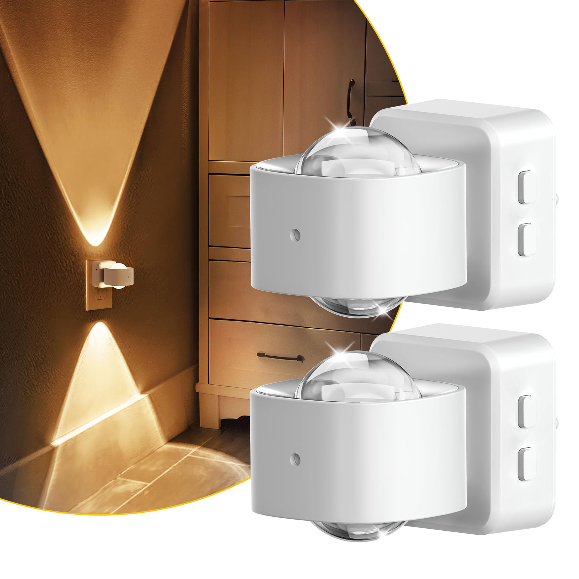 L LOHAS LED Night Lights Plug into Wall, Night Light Projector, Dusk to Dawn Sensor, Rotating White Nightlight for Kids, Soft White Ambient Lighting for Bathroom, Gaming Room, Gifts,2 Pack