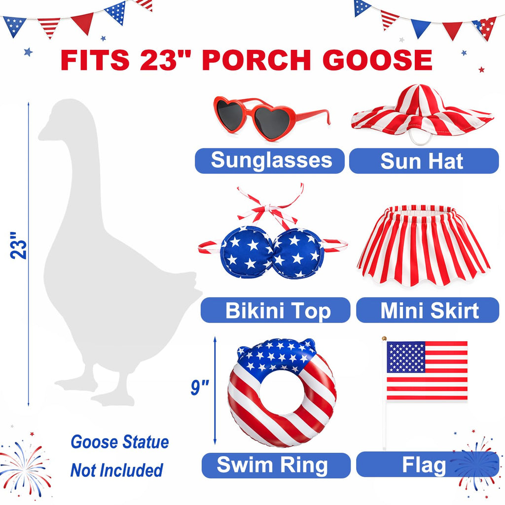 SNASRHTY Summer 4th of July Porch Goose Outfit for 23 Inch Goose Statue Funny Patriotic Bikini Style Outdoor Yard Decor