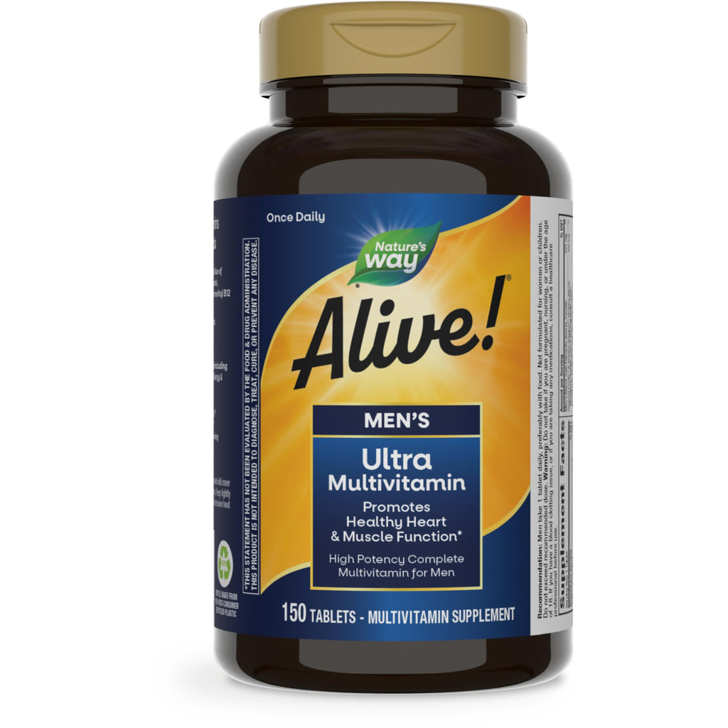 Nature's Way Alive! Men’s Once Daily Ultra Potency Multivitamin Tablets, Complete High Potency Men’s Daily Vitamin Promotes Heart & Muscle Function*, B-Vitamins, Zinc and Antioxidants, 150 Tablets