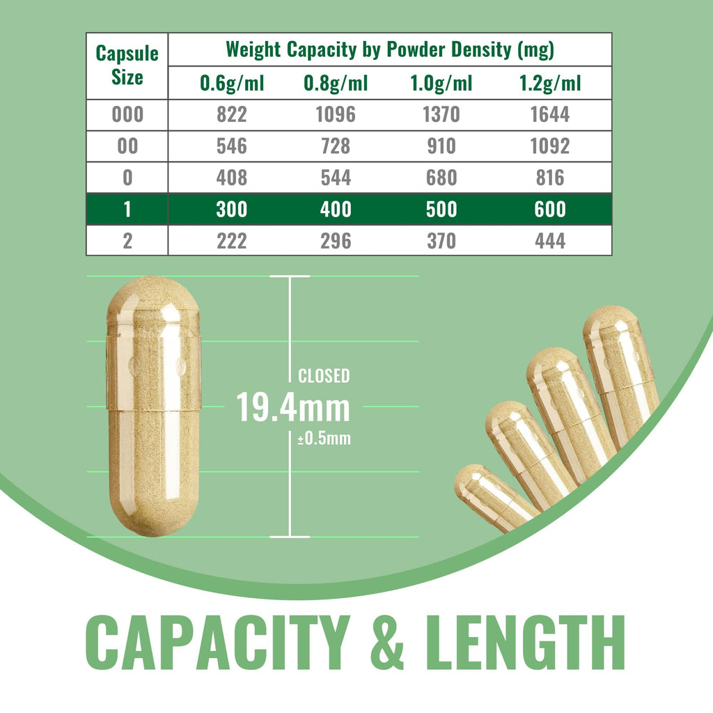 ATNreuro Size 1 Empty Vegan Capsules with 2 Micro Spoons - 1000 Count Empty Vegetarian Capsules - Empty Pill Capsules for Powders Supplements