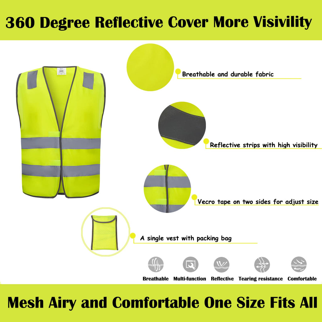 Lavori-AK Safety Vests 10 Pack - Yellow Reflective High Visibility Construction ANSI Class 2 Work Vest for Men,Woman,Hi Vis Vest Mesh and Neon Silver Strip