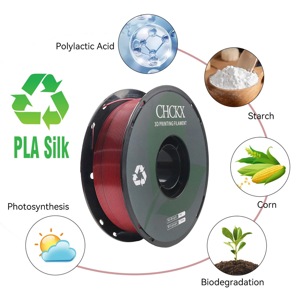 CHCKX PLA 3D Printer Filament, Dual Color Silk PLA Filament, Dimensional Accuracy +/- 0.02 mm, 1 kg Spool(2.2lbs), 1.75 mm,Black Red