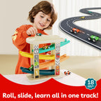 TOP BRIGHT Toddler Toys for 2 Year Old Boy, Wooden Car Ramp Race Track Set