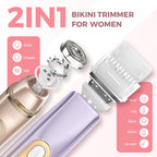 PVBKZ 2 in 1 Bikini Trimmer for Women, Dual Head Electric Razor, IPX7 Waterproof Wet/Dry Use Women Electric Shaver, Painless Body Facial Hair Remover for Bikini Legs Arm Underarm, Rechargeable