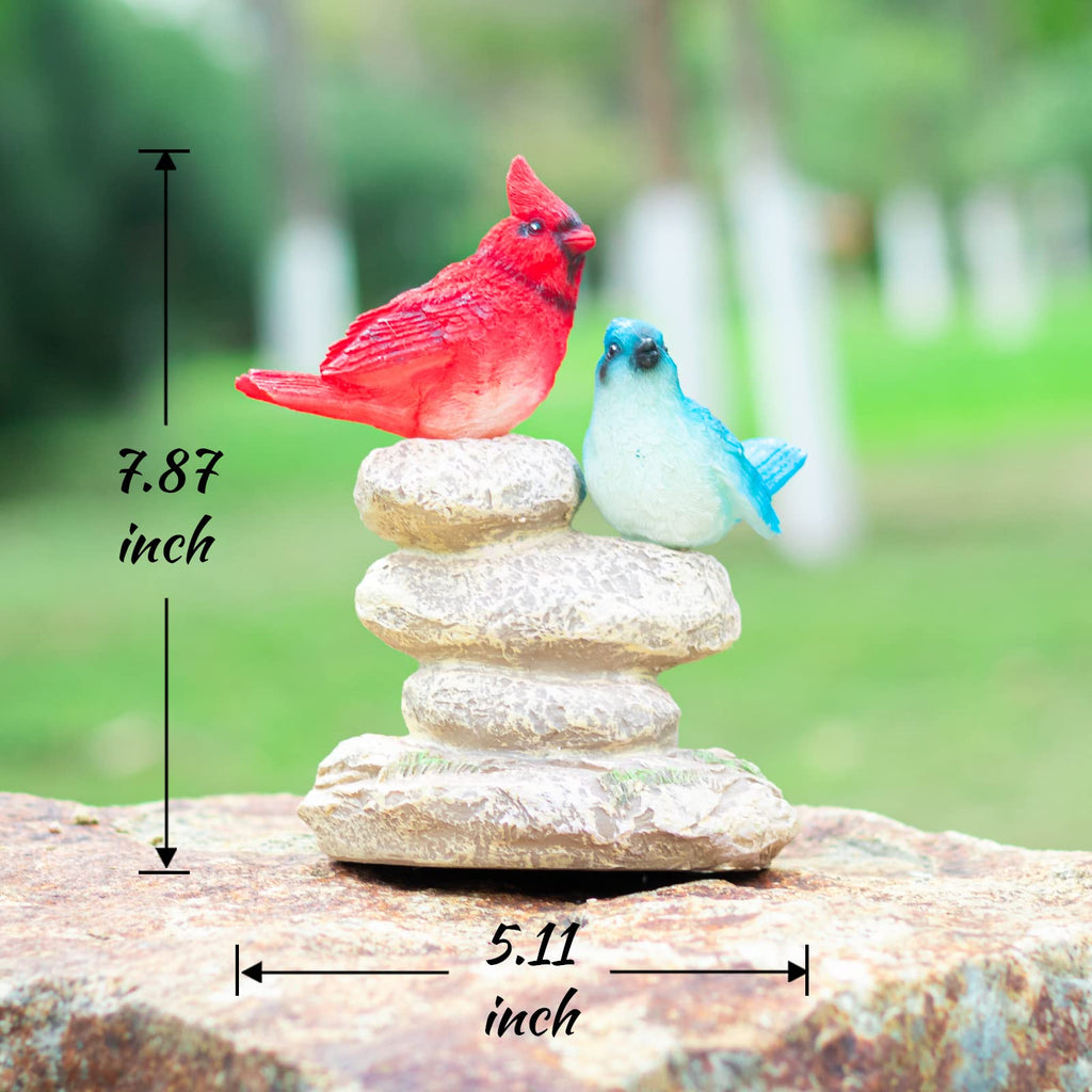 Solar Bird Garden Statue, Cardinal & Bluebird Outdoor Figurine Decor