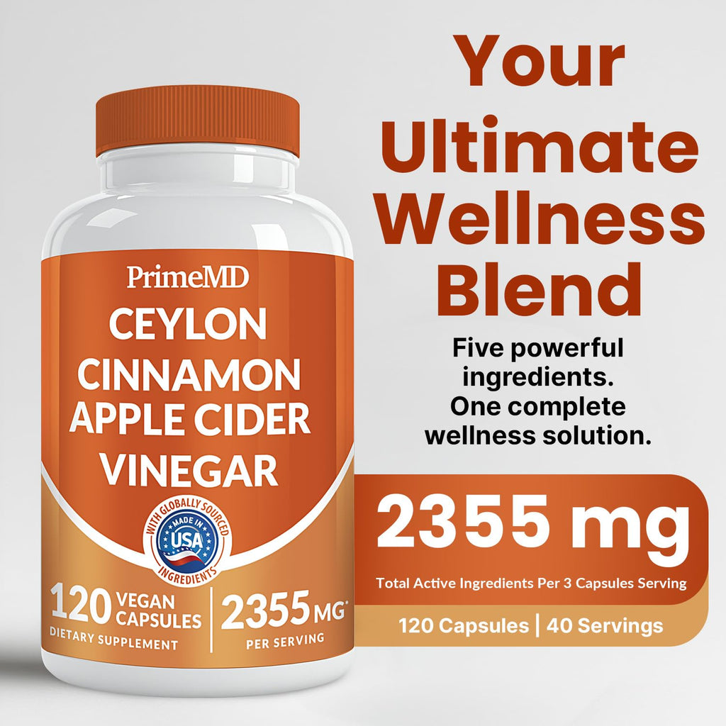5-in-1 Ceylon Cinnamon Capsules 2355mg - Ceylon Cinnamon and Apple Cider Vinegar with Turmeric, Panax Ginseng, Cinnamon, and Bioperine, 120 ct