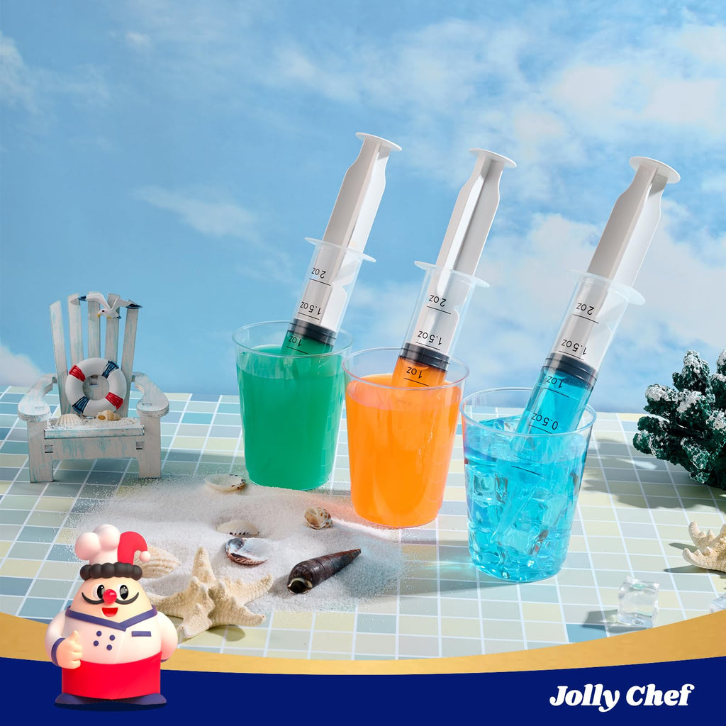 JOLLY CHEF 60 Pack Jelly Shot Syringes with Lids 2 oz Containers