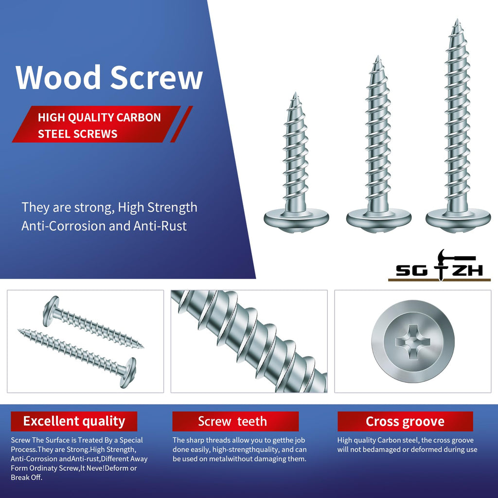 #8 x 2 Inch Wood Screw 500Pcs Alloy Steel Standard Thread Truss Head Fast Self Tapping by SG TZH