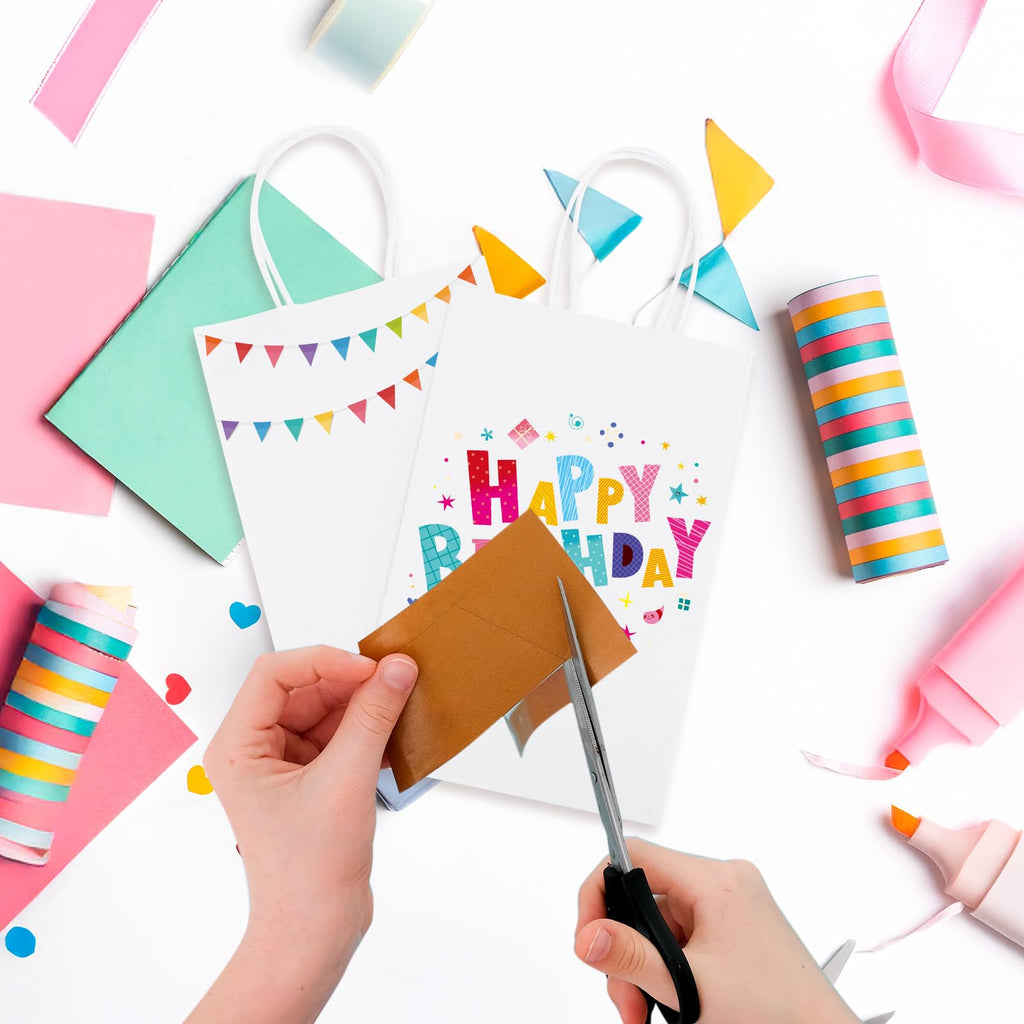 MESHA Paper Gift Bags 5.25x3.75x8 White Small Paper Bags with Handles Bulk,100 Pcs Kraft Paper Bag for Small Business,Birthday Wedding Party Favor Bag,Paper Shopping Bag
