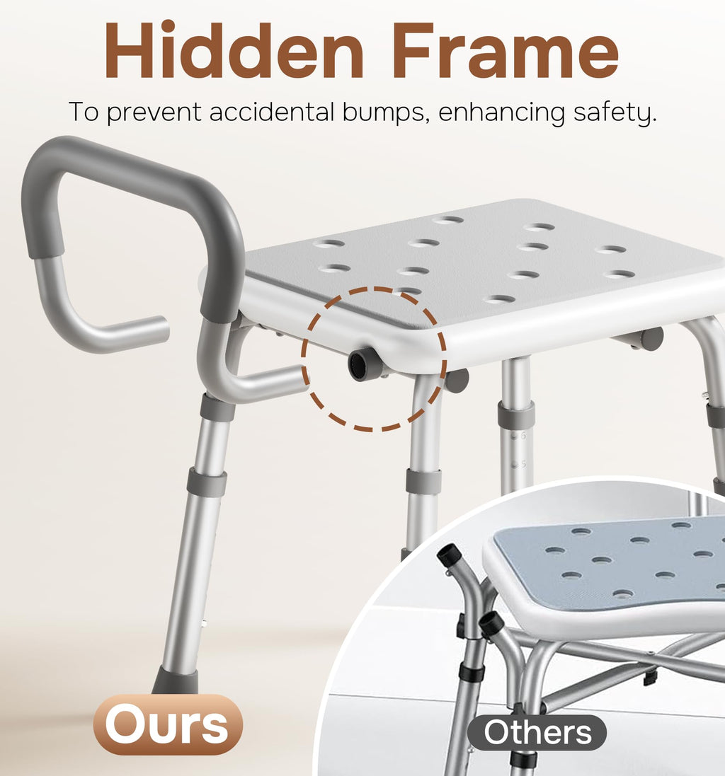 SOUNDFUSE Shower Chair for Inside Shower with Arms and Back, FSA/HSA, Height Adjustable Shower Chair for Elderly and Disabled with Enhanced Non-Slip Feet, 400 lbs Heavy Duty Shower Seat for Seniors