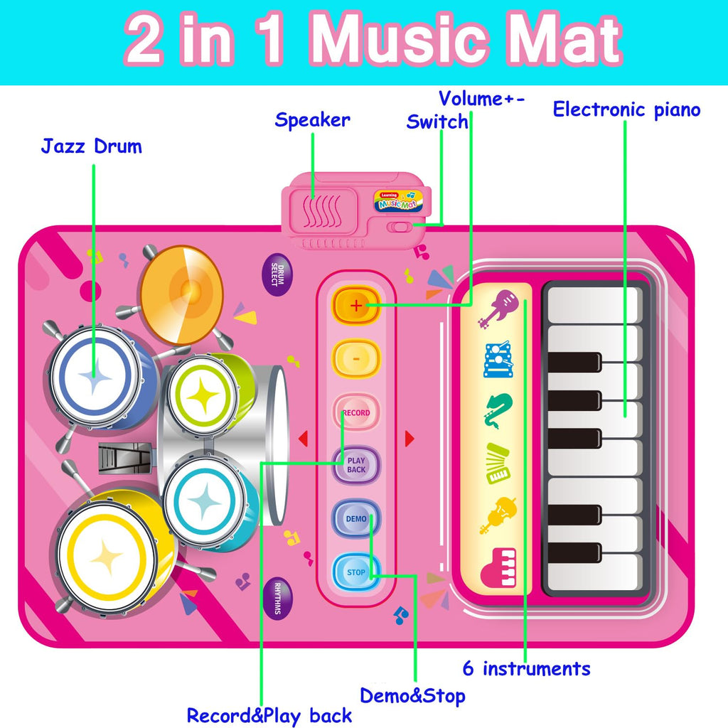 Toys for 1 Year Old Girl Gifts,2 in 1 Piano Mat Montessori Toys for 1 2 Year Old Girl,Educational Musical Toy First Birthday Gifts for 1 2 3 Year Old Girls,Christmas Stocking Stuffers for Toddler Girl