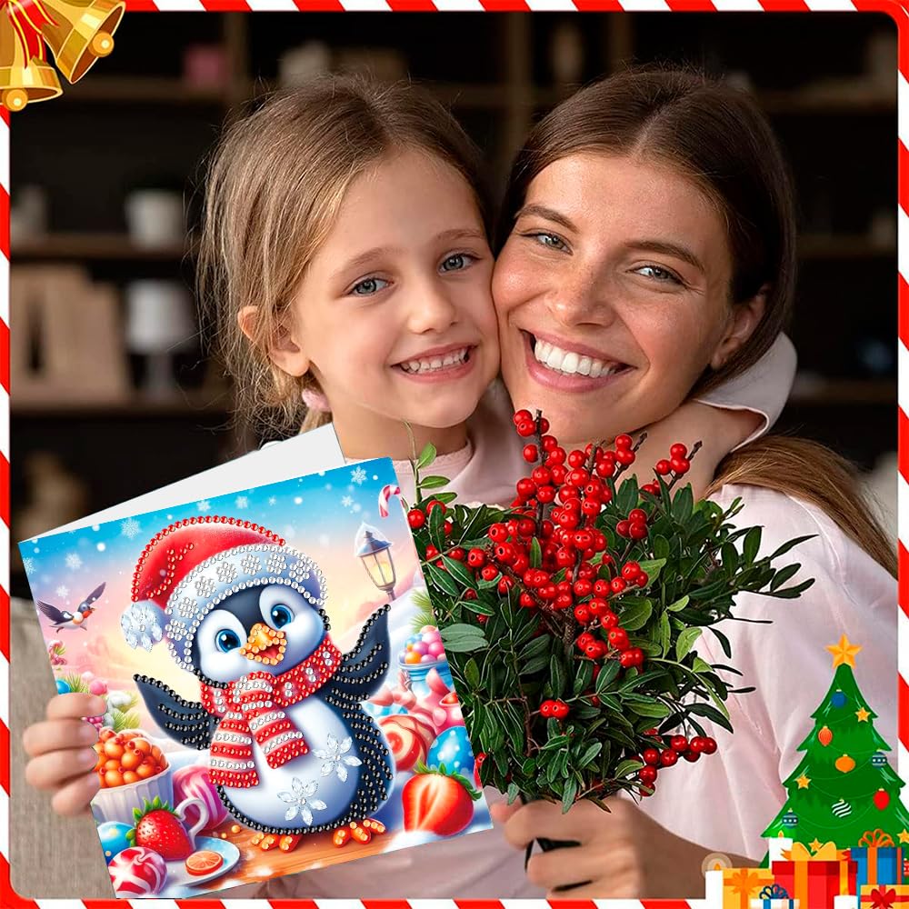 ACSAUMMY Diamond Art Painting Christmas Cards, 12 Pack DIY 5D Diamond Greeting Cards Kits for Adults Diamond Xmas Greeting Cards with Envelopes Gem Christmas Gift for Families, Friends, Partners