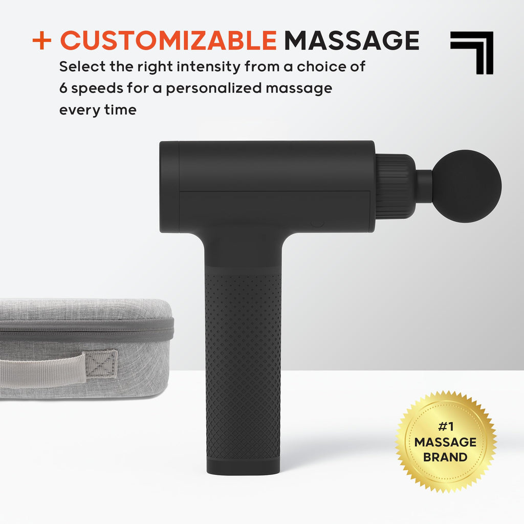 Sharper Image Deep Tissue Percussion Massage Gun, Powerboost Rechargeable Handheld Massager, 6 Adjustable Speeds, 5 Attachment Heads & Carrying Case, Full Body Muscle Pain Relief, Black