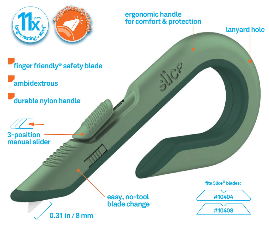 Slice Box Cutter, Heavy Duty Utility Knife, Safe Ceramic Blade Lasting 11x Longer than Metal, Sage, Combo Pack