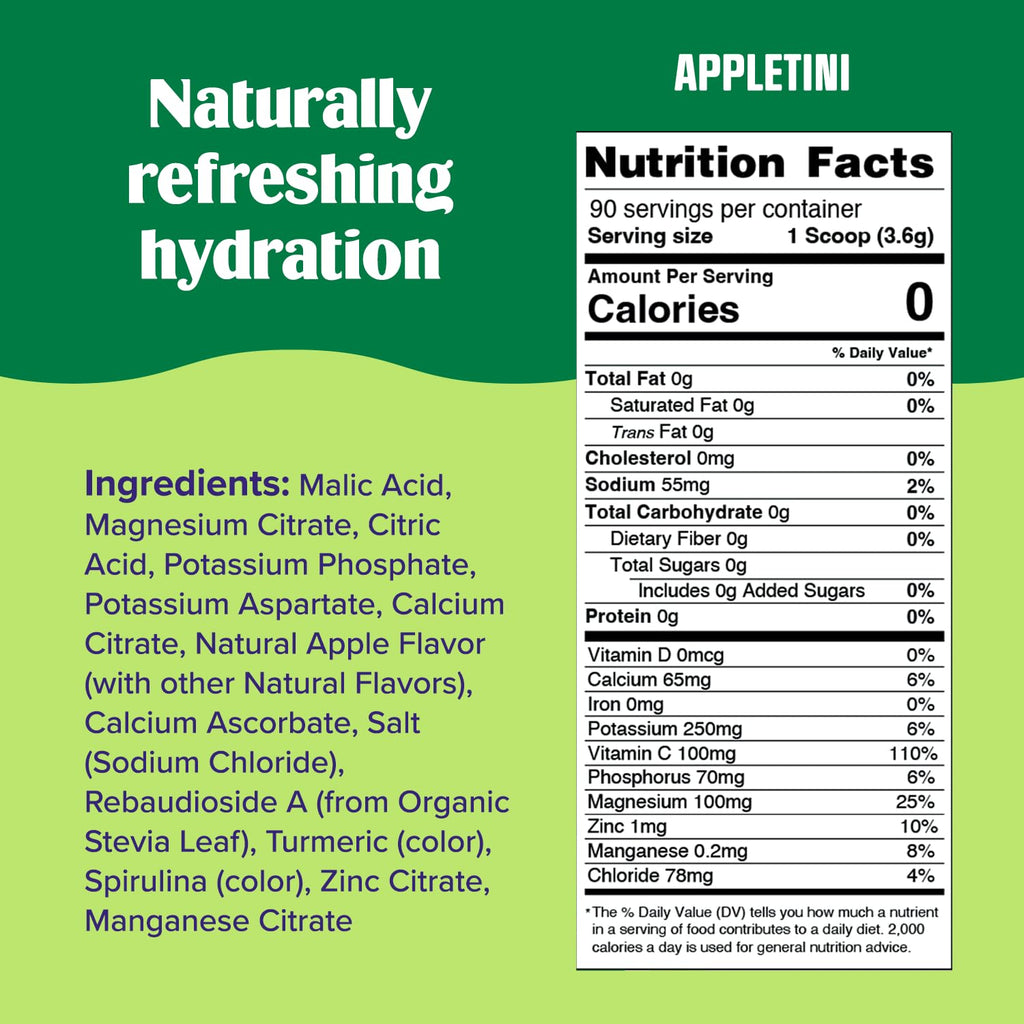 Ultima Replenisher Mocktini Electrolyte Powder Drink Mix – Sugar Free – Appletini, 90 Servings – Hydration Powder with 6 Key Electrolytes and Trace Minerals – Keto Friendly, Non-GMO