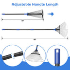 Adjustable Garden Rake for Leaves-Heavy Duty Metal Rake with 8-17" Expandable Head,Long Handle Lawn & Yard for Grass, Shrubs,Flower Beds,Camping,Outdoor Cleaning, Women & Kids