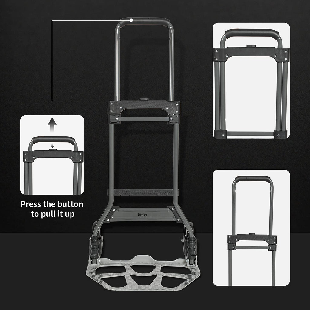 Leeyoung Folding Hand Truck and Dolly, 264 Lb Capacity Heavy-Duty Luggage Trolley Cart with Telescoping Handle and PP+EVA Wheels