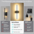 Battery Operated Wall Sconces Set of Two, 10000mAh Rechargeable Wall Lights with Remote Control, 360° Rotate Dimmable Black Gold LED Cordless Lighting for Bedroom, Living Room, Hallway, 29 Inch, 3CCT