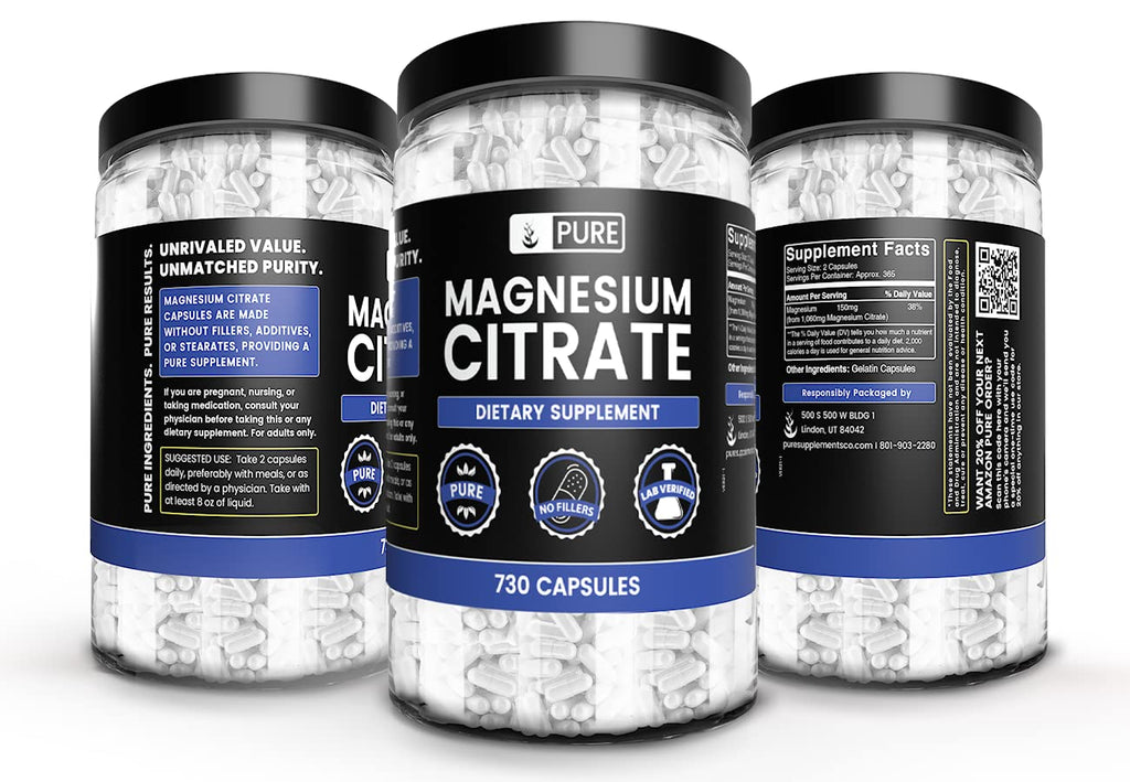 Pure Original Ingredients Magnesium Citrate (730 Capsules) No Magnesium Or Rice Fillers, Always Pure, Lab Verified