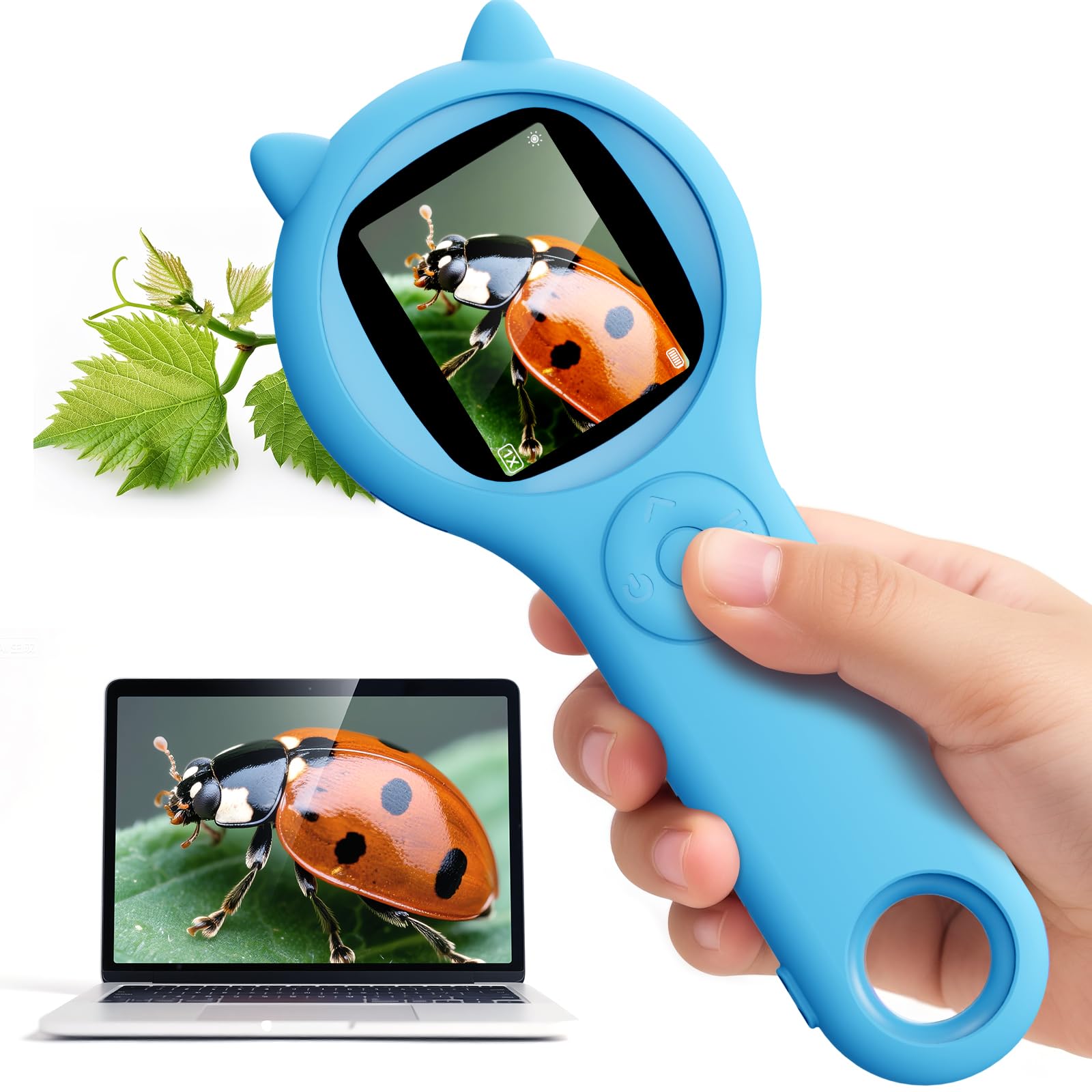 Ashfly Kids Magnifying Glass Educational Science Kit - Mini LED Pocket Microscope for Kids(3-10 Years) - Durable Design - Ideal Gift for Girls (Blue)