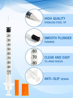 1ml Syringes 31G x 1/4" 6mm Disposable Lab Syringe with Caps, 100 Pack