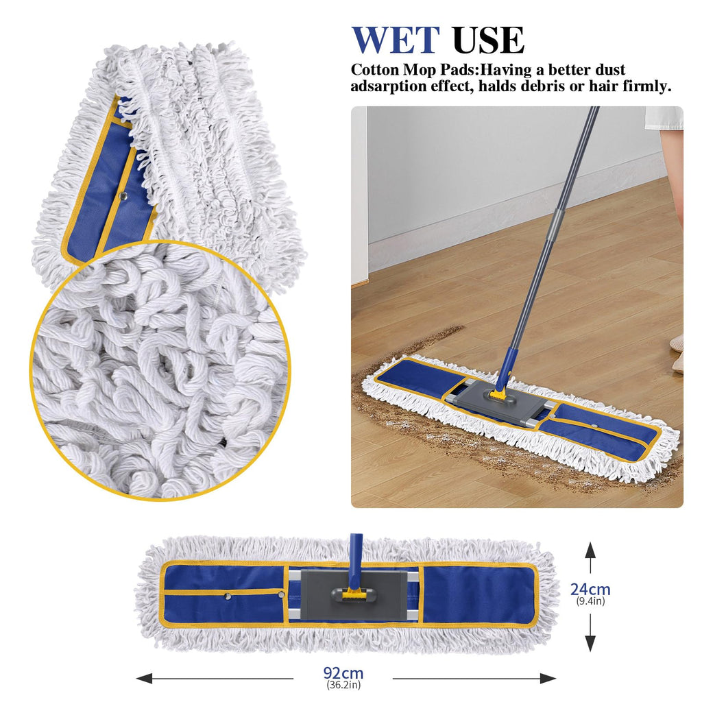 36" Commercial Mop for Floor Cleaning, Masthome Heavy Duty Industrial Mop with 3 Pads, Professional Microfiber Mops with 60'' Long Handle,Large Dust Mops for Office Garage Warehouse Factory Mall(Blue)