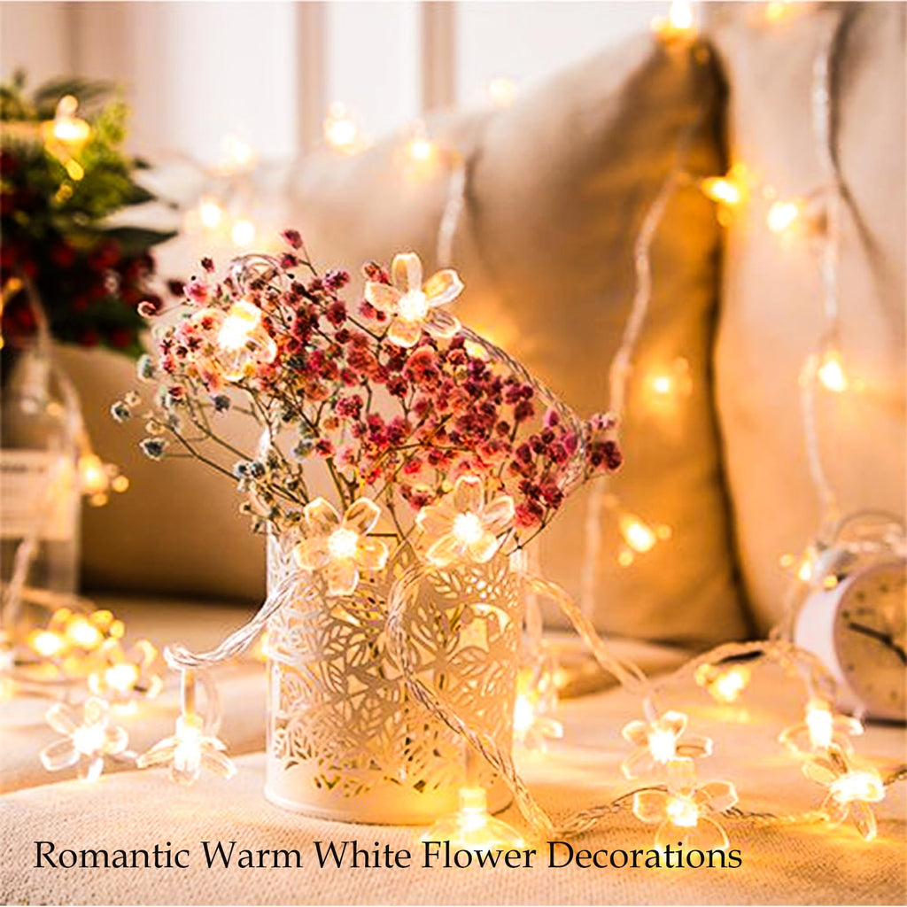 33ft 100 LED Plug in Glow Warm Fairy Flower String Lights Christmas Decor