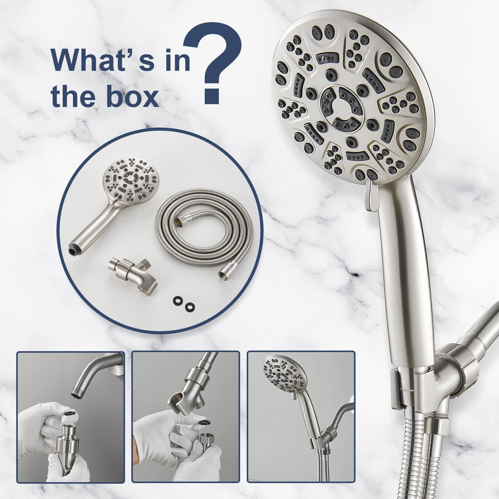 Cobbe 8-Setting Handheld Shower Head Bathroom Showerhead Set - Detachable Shower Heads with 5ft Stainless Steel Hose and Brass Swivel Bracket (Brushed Nickel)